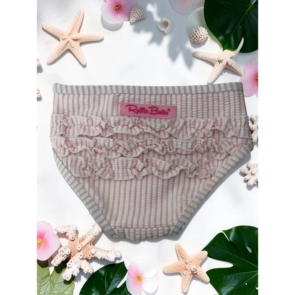 RuffleButts Floral Rash Guard Seersucker Ruffle Swimwear Set 2T